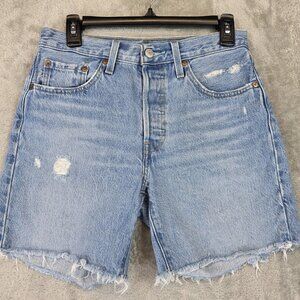 Levis 501 Premium Shorts Womens 27 Blue Denim High Rise Button Fly Distressed